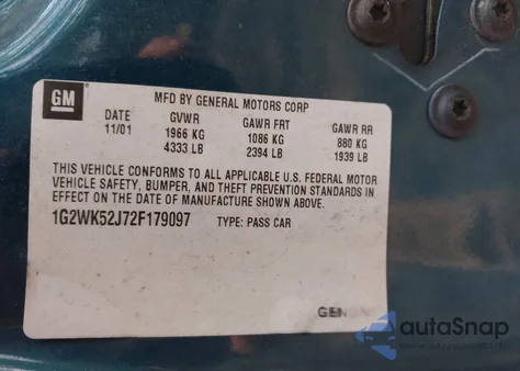 2002 Pontiac Grand Prix Se из США, поврежденный, VIN 1G2WK52J72F179097